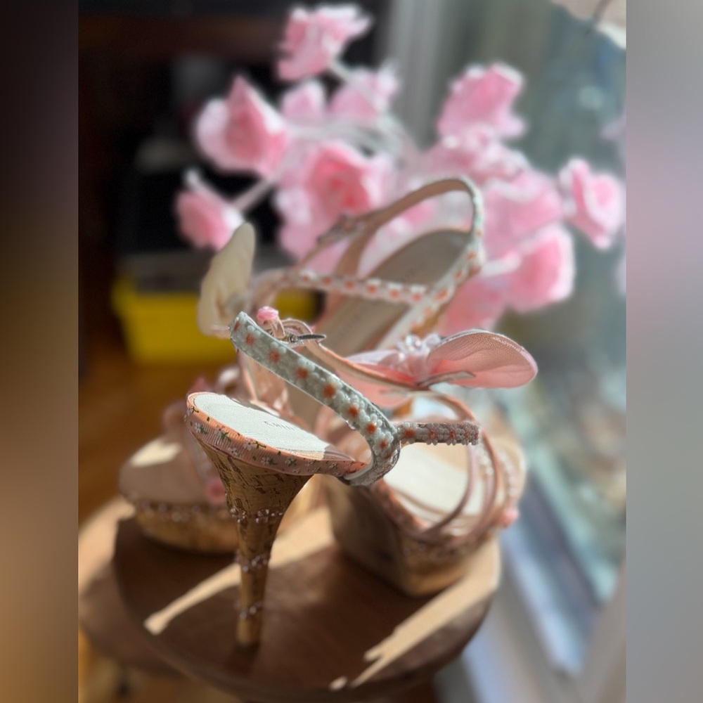 Custom HandAdorned OOAK Cork Platform Stilletto Women Runway Statement Heels 8.5 - Picture 12 of 16